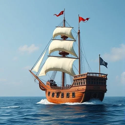 Majestic pirate galleon under a star-strewn twilight sky